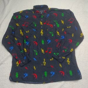 Silk Albert Elovitz button up Men Size L music notes colorful